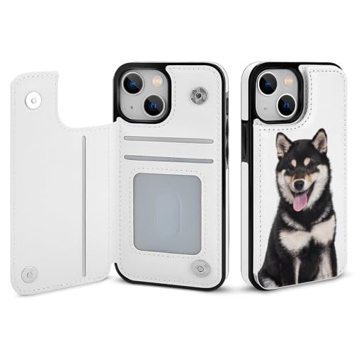適用 iPhone15ProMax用ケース 手帳型 柴犬 犬柄 黒柴 スマホケース カード収納 スタンド機能 アイフォン15ProMaxケース 耐衝撃 PUレザー カバー 財布型 Case