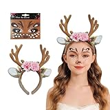 ACCESSOIRE DE COSTUME AMUSANT ET FACILE À UTILISER : Transformez-vous instantanément en un mignon renne ! Il suffit d'enfiler le bandeau en bois et d'appliquer les autocollants en forme de diamant pailleté sur votre visage pour un look étincelant.