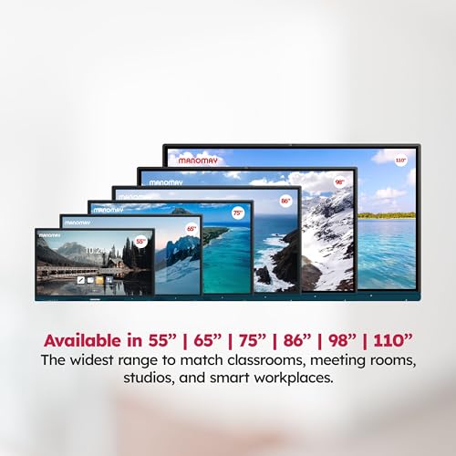 Image of Manomay 75 Inch Interactive Flat Panel, 4K UHD Multitouch Display, Android 14, OTT Streaming, 8GB RAM /128GB Storage, 20-Point Touch, K-12 Content, Smart Board for Office, School & Business | Built-In Speakers, Touchscreen, Wall Mountable