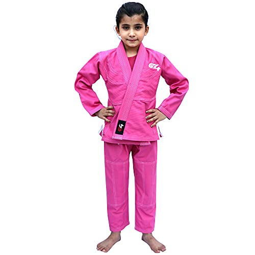 G4 Vision Bjj Kids Jiu Jitsu Gi, Brazilian Jiu Jitsu Uniform, Children Grappling Preshrunk Kimonos Lightweight White Belt (Pink, K0) #TOP2