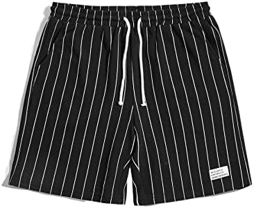 Floerns Men's Boho Tribal Print Drawstring Waist Summer Shorts with Pocket Black Striped S