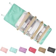 4-in-1 Portable Cosmetic Travel Bag, 4-in-1 Hanging Cosmetic Bags, Detachable Folding Mesh Make up Bag Travel Cosmetic Organizer Green