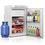 SMETA Gas Fridge Freezer, 3 Way Freezer 12V/240V/LPG Gas Fridge for Campervan, Caravan, Garage, Motorhome, Glamping Pod, 100 L(85L+15L) Quiet White