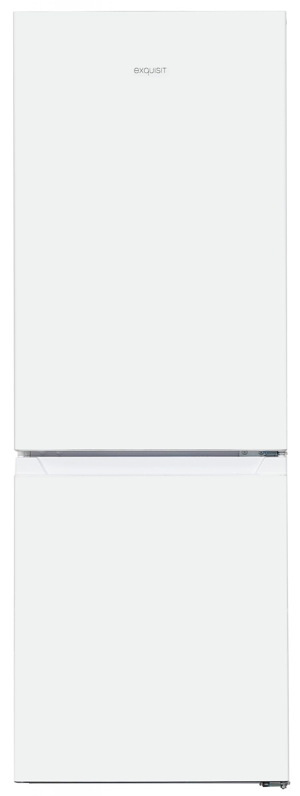 Exquisit® Frigorífico Combi, 175L, Clase E, Color Blanco, Cajón Verdulero, Estantes de Cristal, Altura Regulable, Tiradores Integrados, Luz LED, Consumo 195 kWh/año, Medidas 143,5x49x56,5 Cm.