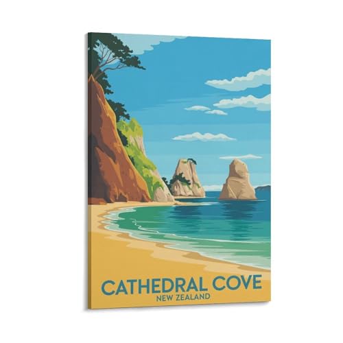 Affiche Cathedral Cove New Zealand AOJYLXE grand format 60x90cm vintage paysage
