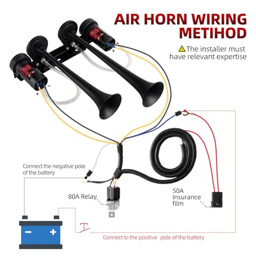 Image of Upgrade Dual 2-Trumpet Metal Air Horn for truck Kit with 2 air Compressors,12V 150dB Ultra Loud impact train car horn is suitable for pickup /SUV /Boat and other vehicles(Two-tube integrated)
