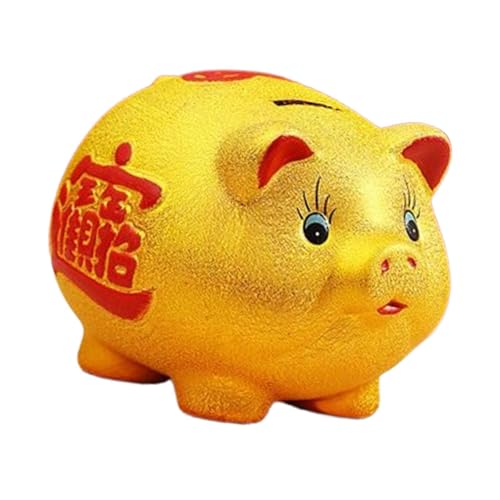 QUXVUIS Salvadanaio cinese in ceramica con statuetta di maiale dorato, decorazione da tavolo realizzata con pregevole fattura, per celebrare le feste, decorazione per la festa di primavera, statuetta
