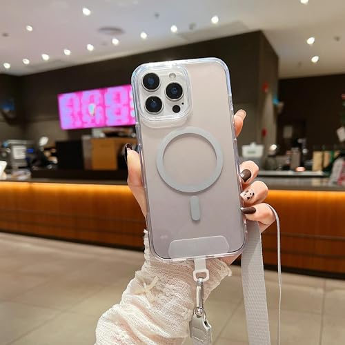 Collier bandoulière iPhone 15 Pro gris avec cordon arc-en-ciel dégradé
