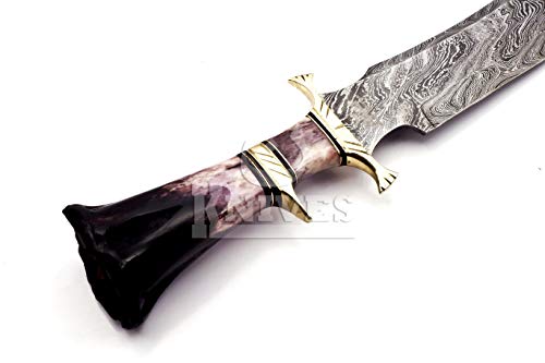 Noon Knives : Hand Made Damascus Steel Collectible Bowie Knife Handle Camel Bone (Black) - Thumbnail 6