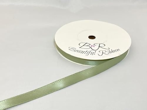 2 metres x 10mm Satin Ribbon Moss Dusky Sage Green Double Sided 10 mm 1cm
