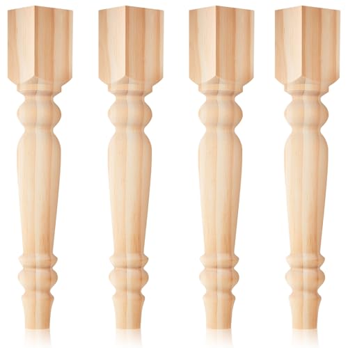 Threehoney 4 Pcs Farmhouse Table Legs, 14" x2.2'' Pine Dining Table Legs for Furniture Unfinished Wooden Furniture Dining Cottage Bench Coffee for DIY (Short)
