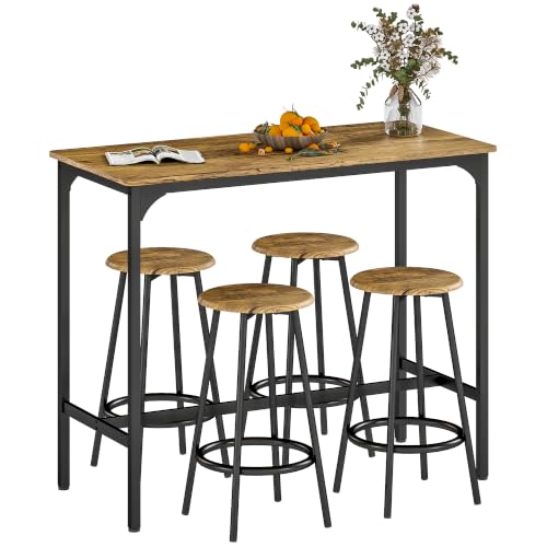 HOMCOM Ensemble Table de Bar Bistrot 4 Tabourets de Bar Moderne Marron