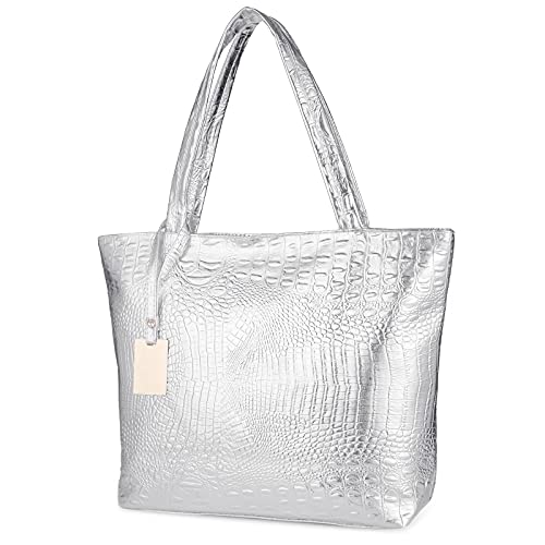 Sumgogo Purse And Handbag For Women Crocodile Satchel Large Shoulder Tote Bag Wallets (Silver) #TOP1