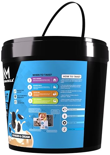 Image of Nutrimuscle Massive Weight Gainer for Men & Women, 6 Kg - Cookies & Cream Flavour | High Calorie Formula with Complex Carbohydrates & Protein for Healthy Weight Gain