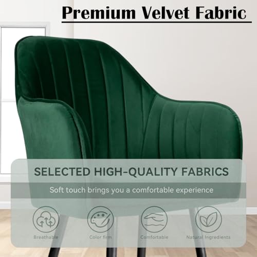Image of Velvet Accent Chair | Luxury Upholstered Armchair with Sturdy Metal Legs | Modern Comfortable Chair for Living Room, Bedroom, Office, or Cafe (Black Legs, Green)