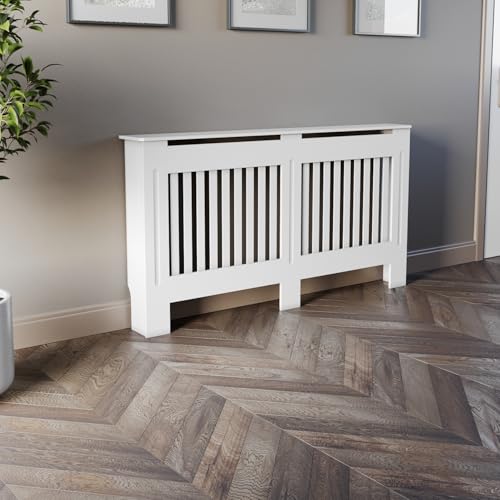 DuraTherm® Radiator Cover White Painted Modern Vertical Slat Shelves MDF Cabinet Shelf for Radiators, Living Rooms, Bedrooms, Large (W: 152cm / H: 81.5cm / D: 19cm) - Image 2