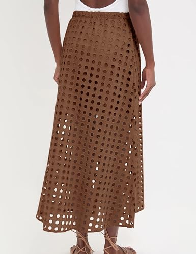 Ailoqing 2025 Summer Casual Long Skirt for Women Cotton Eyelet Beach Maxi Skirt with Underneath4