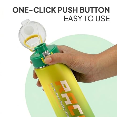 Image of CELLO Puro Steel-X Race Insulated Water Bottle for Daily Use 600 ml Green | Stylish Colorful Easy Press Open Leak Proof Inner Steel Insulated Water Bottle for School, College, Travel, Biking & Office