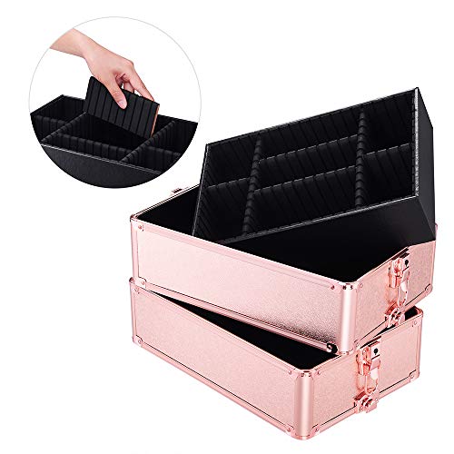 Byootique Rose Gold Rolling Makeup Case 4In1 Cosmetic Lockable Trolley Freelance Makeup Artist Travel Train Case Ajustable Handle Nail Organizer Box #TOP5