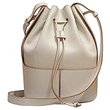 Material: Rindsleder Sonline Leder Damen Beuteltasche Damen Handtasche Umh？Ngetasche Diebstahlsicherung Kordelzug Designer Damen Reisetasche-Elfenbein