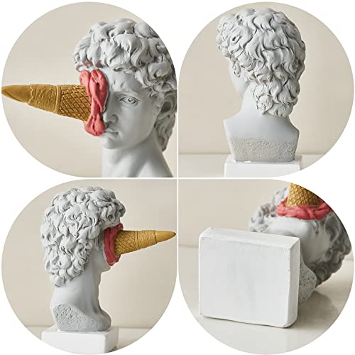 Fjs Modern Greek Statue Of David, 5.9" H Funny Bust Resin Figurine For Living Room Coffee Table Decor, Head Sculpture With Ice Cream Crafts For Roman Aesthetic Bookshelf Office Decor #TOP2