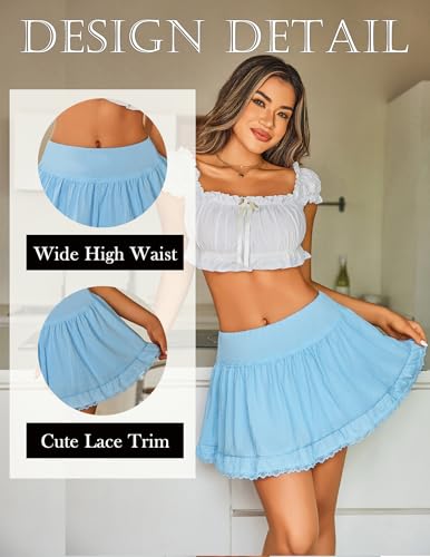 Avidlove Women High Waist Mini Skirt Flowy A Line Ruffle Hem Y2K Cute Skirts Casual2