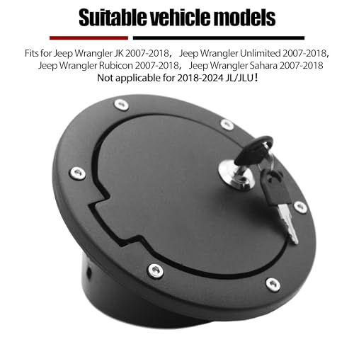 YINNCKE Car Locking Gas Cap Fuel Tank Cap Lockable Fuel Filler Door With Keys Gas Tank Cap Cover ABS Fits for Jeep Wrangler JK Unlimited Rubicon Sahara 2007-2018