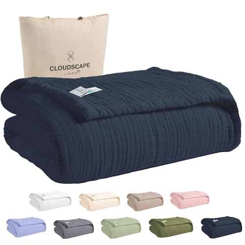 CLOUDSCAPE LINEN Muslin Blanket Twin 68x92 Ensign Blue