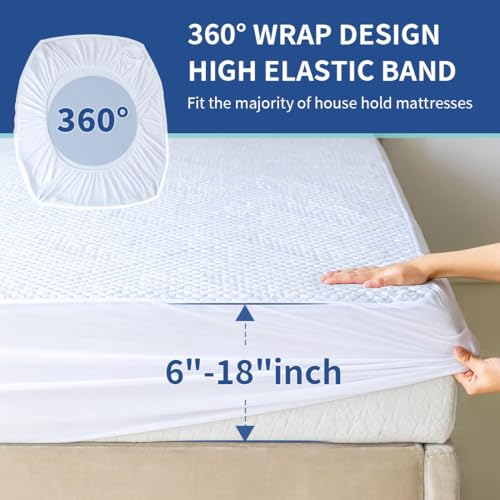 Image of Nano-Cooling Fiber Mattress Protector Full Size (54 inch x 75 inch) 100% Waterproof, Cooling Experience Unrivaled Comfort Perfect for Every Family