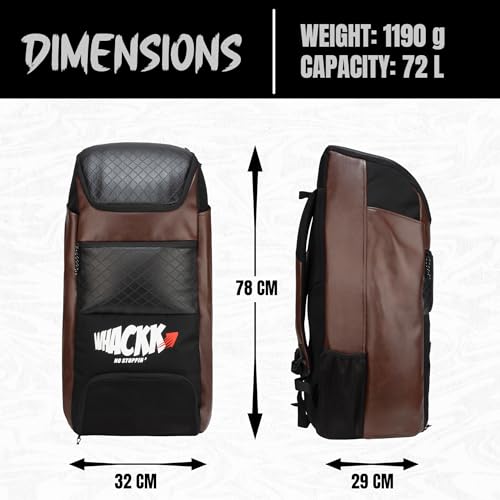 Image of WHACKK Lara 72L | Premium Artificial Vegan Faux Leather Cricket Backpack|KitBag|Adult Size|2 Bat Pocket|Shoe /Helmet Pocket|Fit 18 inch Leg Pad 2 Bottle Holder|Easy Access|Player Senior (Brown)