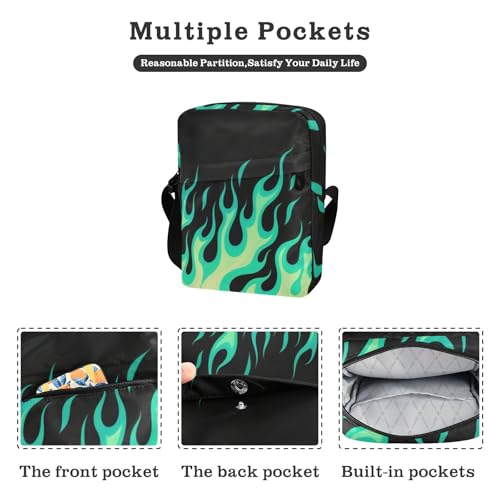 mens messenger bag crossbody bag men Womens Cross Body Purse Bags Adjustable Strap for Casual Casual- Flowing Fire Giraffe Green2