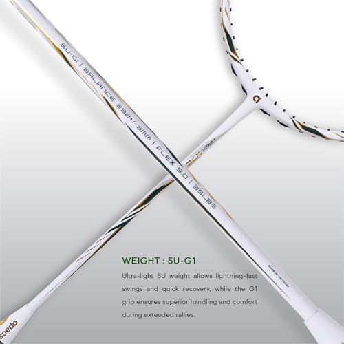 Image of Apacs iHawk X70 (Unstrung) Full Graphite Ultra Strong Carbon Fibre Badminton Racket with Falcon Kit Bag | 82-84g | 35 LBS Max Tension | 3D Power Frame | Made in Vietnam (White)