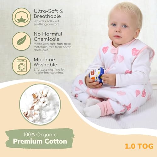 Image of Mama Cheetah Toddler Sleep Sack with Feet 4T-5T, 1.0 TOG Organic Cotton Baby Wearable Blankets with Legs, Baby Sleeping Bag for Walkers, Early Walker X-Large