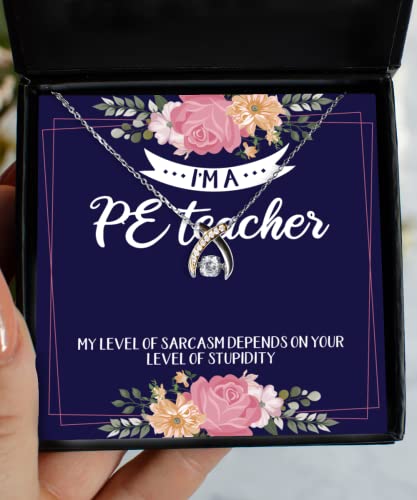 OrangePieces PE Teacher Necklace, Unique Retirement Jewelery Features .925 Sterling Silver, Level of Sarcasm Depends On Your Stupidity