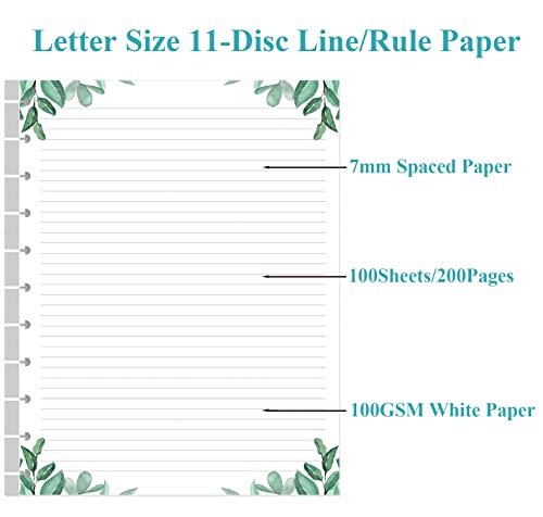 A4 TUL Discbound Lined Refill Paper, 11-Disc Discbound Ruled Filler Paper, 100Sheets / 200Pages Loose-Leaf Line Paper, 100gsm White Paper, 8.5'' x 11'', Leaf