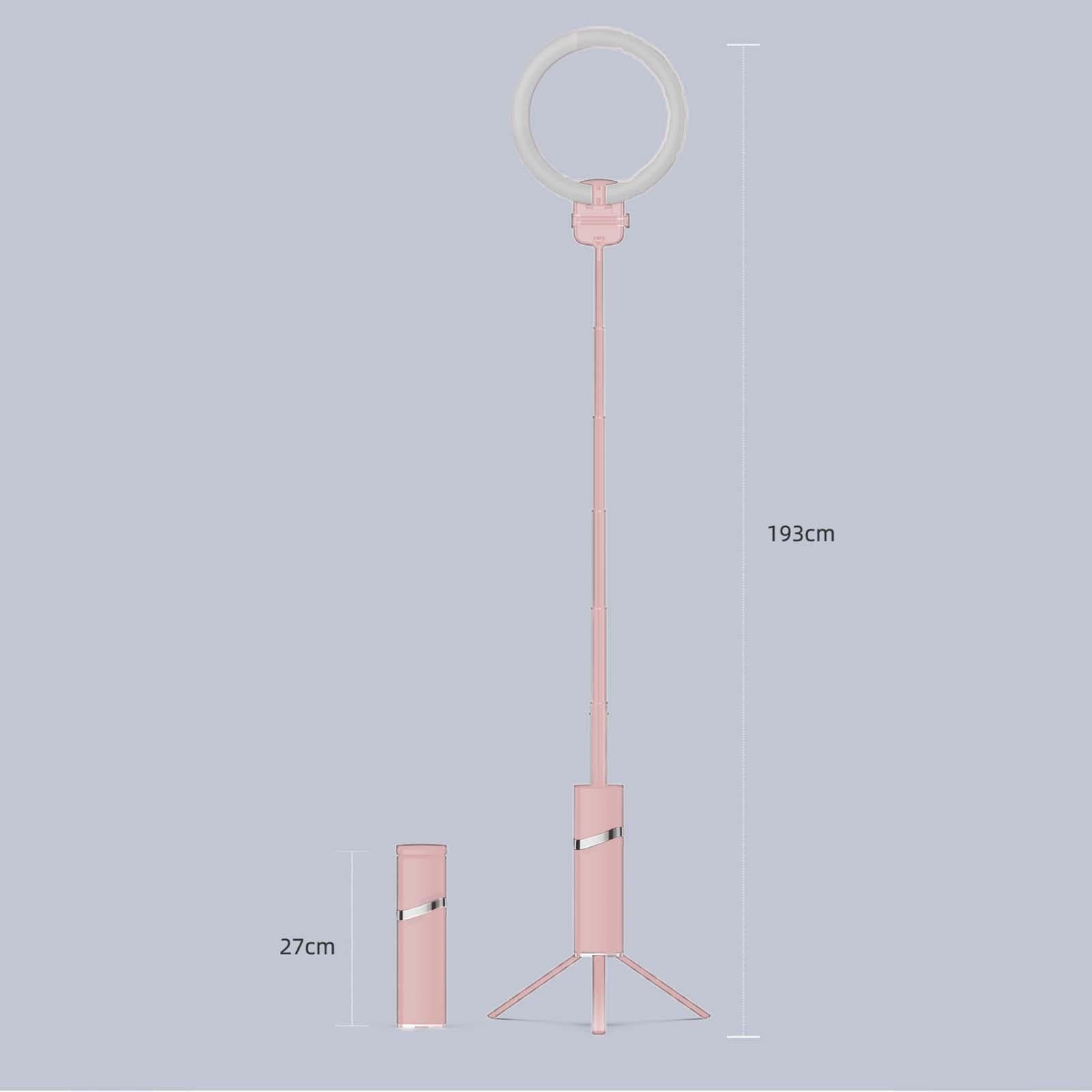 Ringlicht Stativ LED Ringleuchte mit Klappbarem Stativ Handy Und Fernbedienung Dreifacher Beleuchtungsmodus Höhenverstellbar Und Kompakt für, ROSA