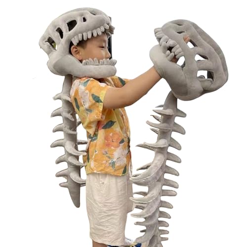 Realistic Plush Dinosaur Skeleton Costume Set - Quick-Change Outfit with Dinosaur Skull Headpiece, Machine Washable Role Playing Props