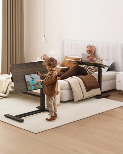 Image of FLEXISPOT H7 PRO Mobile Standing Desk Adjustable Overbed Table Pneumatic with Wheels 90Tiltable Portable Laptop Desk Rolling Computer Cart Foldable Bedside Table(31.5 inch W x 17.7 inch D, Rustic Brown)