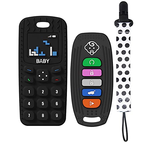 Baby Teething Toys, Honboom 2 Pack Silicone Chew Toys, Baby Teether Toys For Newborn Babies Cell Phone And Car Key (Black) #TOP2
