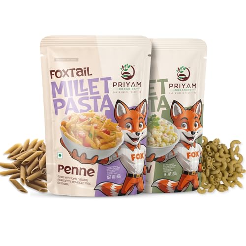 Image of PRIYAM ORGANICS Foxtail Millet Pasta Combo (Penne & Macaroni) with Seasoning Mix | Ultimate Multigrain Nutritious Pasta Blend | Pack of 2 | Each 192 g