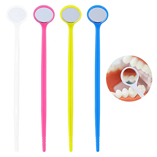 40Pcs Disposable Dental Inspection Mirror With 6.3" Handle, Anti-Fog Mouth Mirror Teeth Oral Care Tools Checkers For Dentist, Household And Home Use - 4 Colors #TOP23