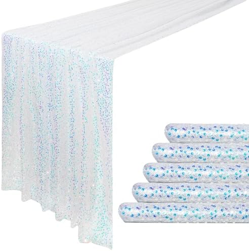 Eternal Beauty Sequin Table Runner, 12x72 inch - 5PCS White Iridescent for Wedding Birthday Baby Shower