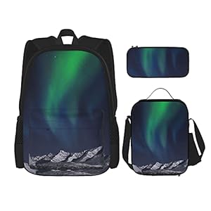 Aurora Print Rugzak voor Jongens Tieners Boekentas Reizen Dagrugzak, Lunch Bag en Potlood Case combinatie