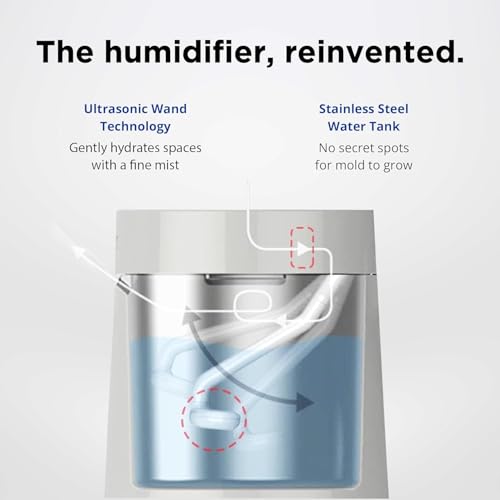 Carepod One Stainless Steel Humidifier for Large Room, Quiet & Safe for Baby, Only 3 Washable Parts & Easy to Clean, Ultrasonic Cool Mist Humidifiers for Bedroom, Filter-Free, Lasts 30Hrs (1Gal/4L) by Carepod - Image 7