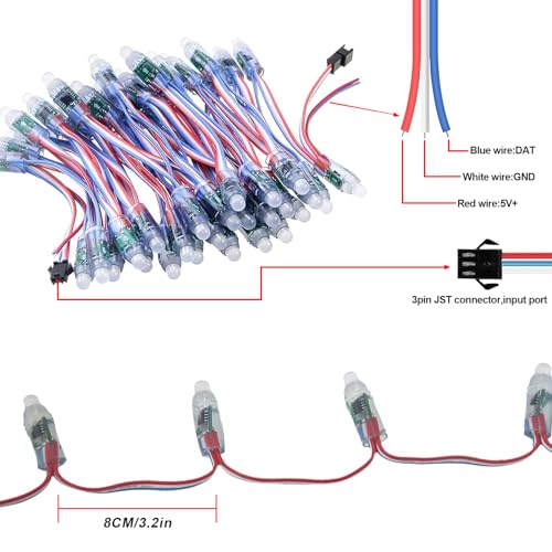 Image of Ruirui 50pcs /Set DC5V 12MM WS2811 RGB Pixels Digital Individually Addressable Diffused Round LED String Lights Waterproof Full Color