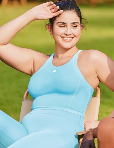 FlareMove Womens Tank Tops with Built in Bra Longline Sports Bras with Remobavle Pads Blue Sports Bra XXL — view 6