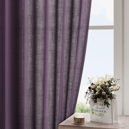 Image of Nanspring Plum Linen Curtains 84 Inch Length 2 Panels Set for Living Room Rod Pocket Back Tab Light Filtering Window Drapes for Bedroom Dining Room Protect Privacy Country Farmhouse Decor 52x84