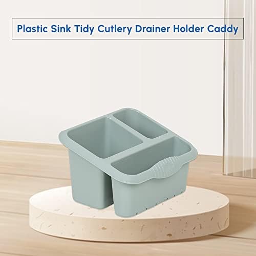 ACCURATE High Grade Large Plastic Sink Tidy Cutlery Drainer Holder Caddy Ideal for tidying away sponges, cloths and scourers with drainage holes (SILVER SAGE)