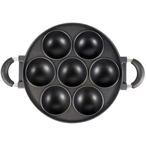 Veesper 7-Hole Round Takoyaki Pan, Aluminium Alloy Non-Stick Maker with Heat-Resistant Handle for Home, Snack Bar, and Restaurant Use