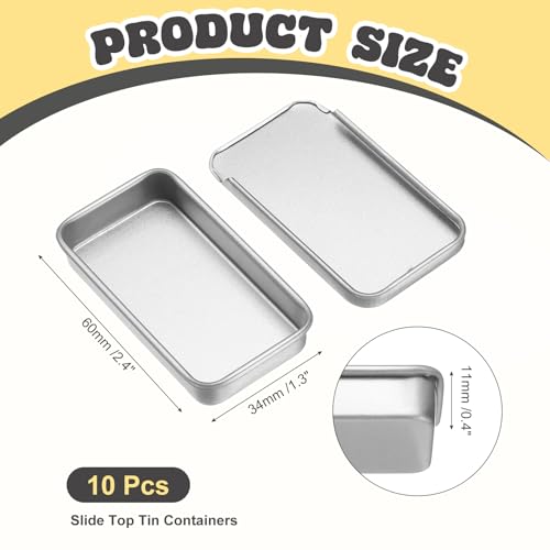 Image of uxcell 10Pcs Slide Top Tin Containers, Mini Metal Empty Tins Box with Sliding Lids, 2.4 inchx1.3 inchx0.4 inch Rectangular Storage Organizers for Lip Balm, Solid Perfume, Small Items, Frosted Silver